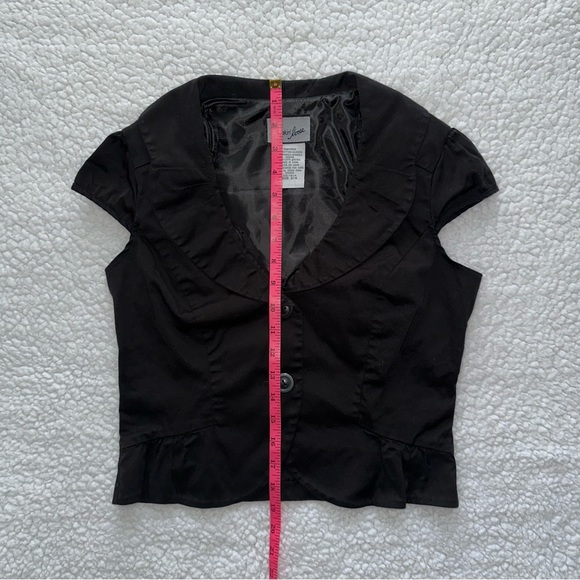 Y2K mini blazer crop top button up shoulder pads vintage short sleeve black S - Picture 8 of 9